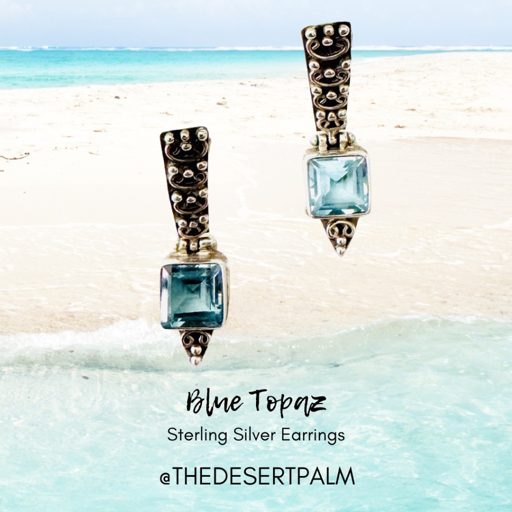 Sterling Silver Blue Topaz Drop Earrings Glam Statement